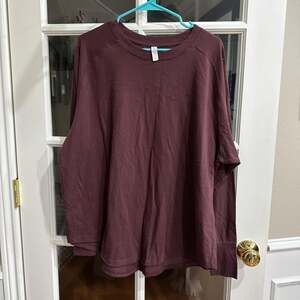 Z by Zella Burgundy Long Sleeve Activewear Top, Size XL - Relaxed Fit Cotton